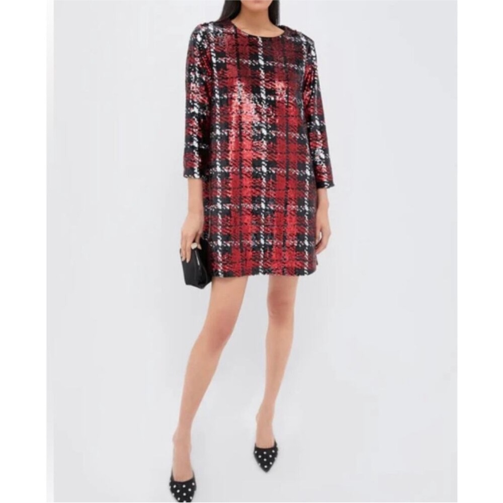 TUCKERNUCK Red and black Houndstooth Sequin dress NEW - Picture 3 of 13